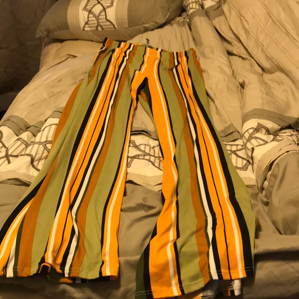 Army green olive green yellow black and white bellbottoms stretch pants